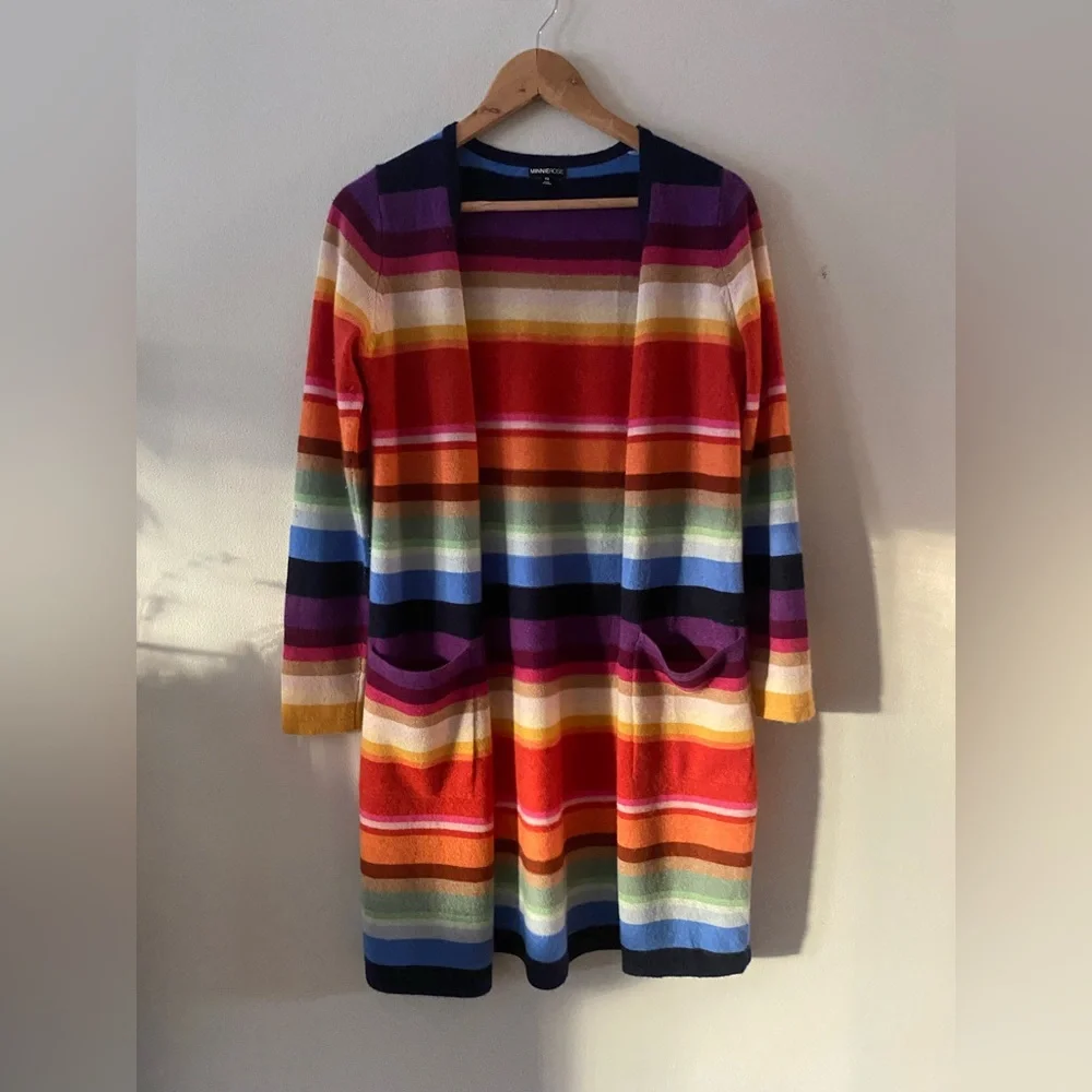 MINNIE ROSE Cashmere Multi Stripe Cardigan size XS pristine condition like new - Picture 6 of 11